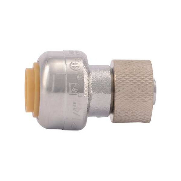 Push-Fit Adapter Fitting, 1/4 in x 3/8 in Tube Size, Brass, Brass