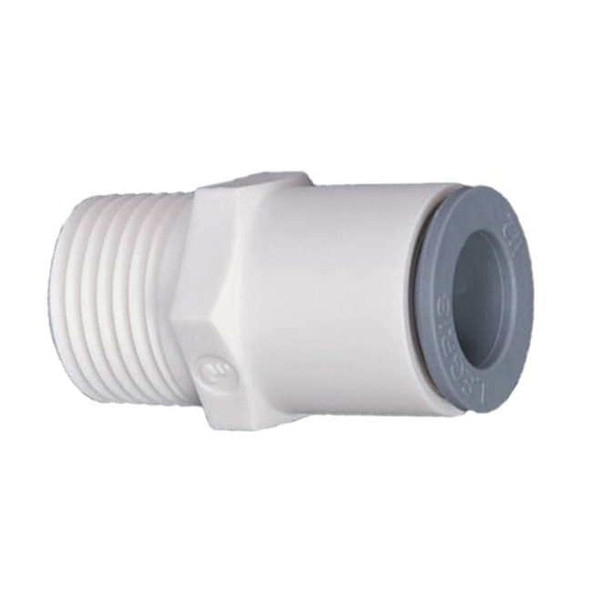 Push-Fit Adapter Fitting, 1/2 in Tube Size, Bio-Based Nylon, White, 5 PK