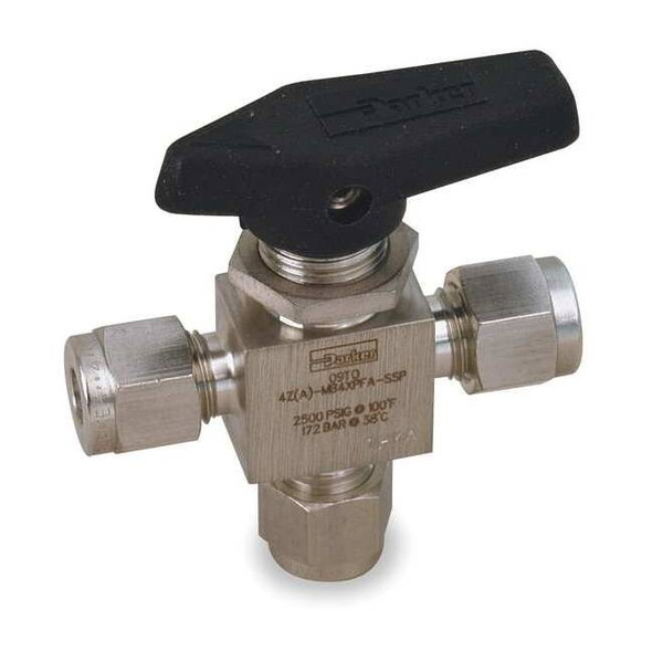 Parker 1/4" Compr Stainless Steel Mini Ball Valve 3-Way 4A-MB4XPFA-SSP