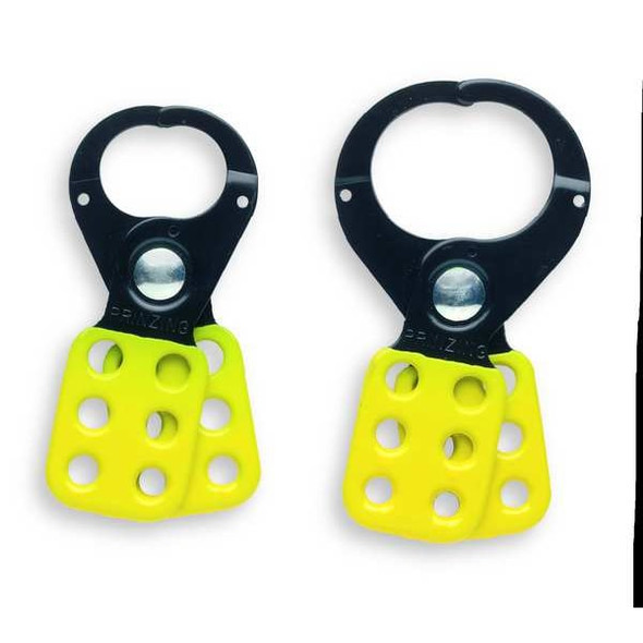 Lockout Hasp, Yellow, Steel, 6 Max. No. of Padlocks, 47/100 in Max. Shackle Dia., 1 in Jaw Clearance