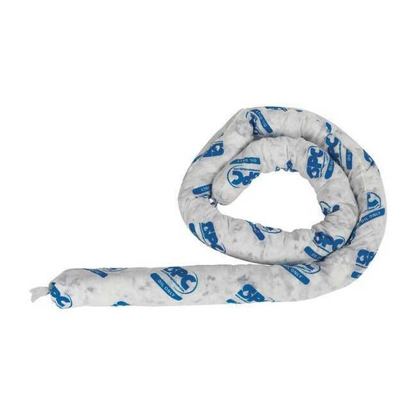 Brady Sorbent Sock, 12 gal, 3 in x 8 ft, Oil, White, 6 PK OIL806