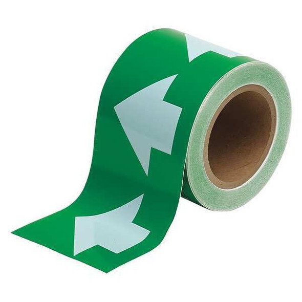 Brady Arrow Tape, Vinyl, 4 in W x 90 ft. L, Adhesive Mounting, White/Green 91290