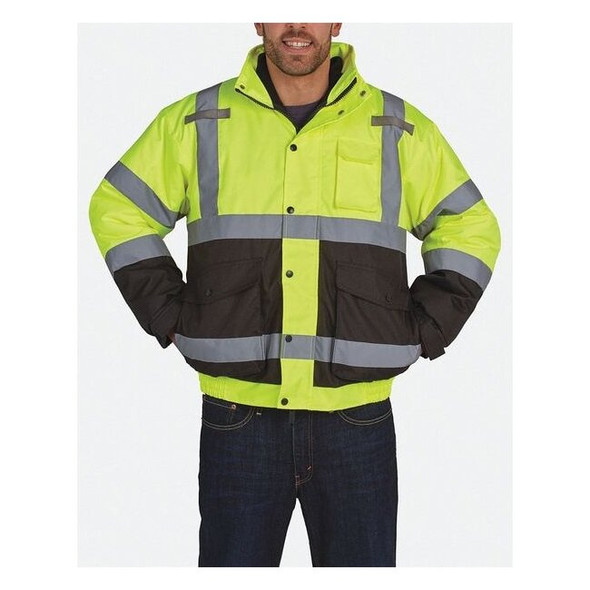 Men's Hi-Vis Bomber Jacket, Teflon Fabric, Black/Yellow, L