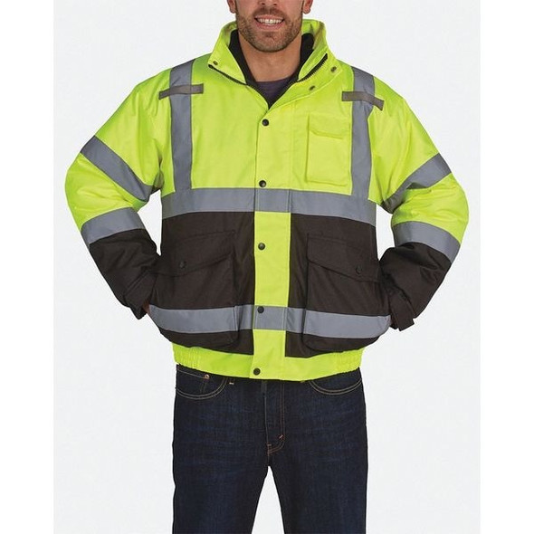 Men's Hi-Vis Bomber Jacket, Teflon Fabric, Black/Yellow, 2XL