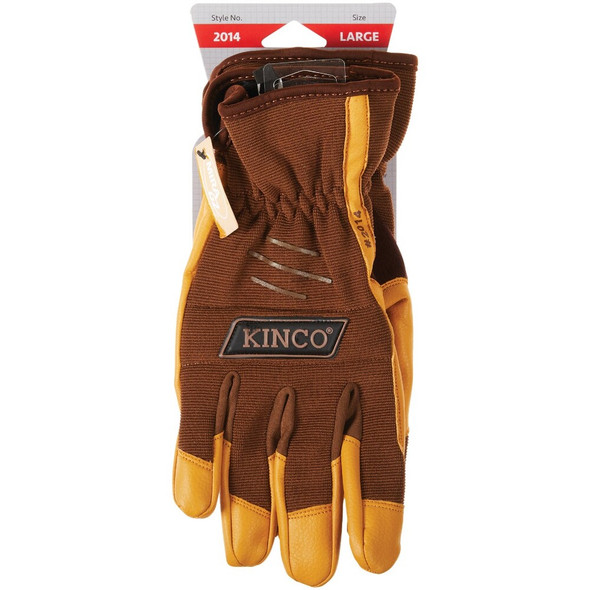 KincoPro Men's Large Brown Polyester-Spandex Back Synthetic Leather Work Glove 2014-L 717952
