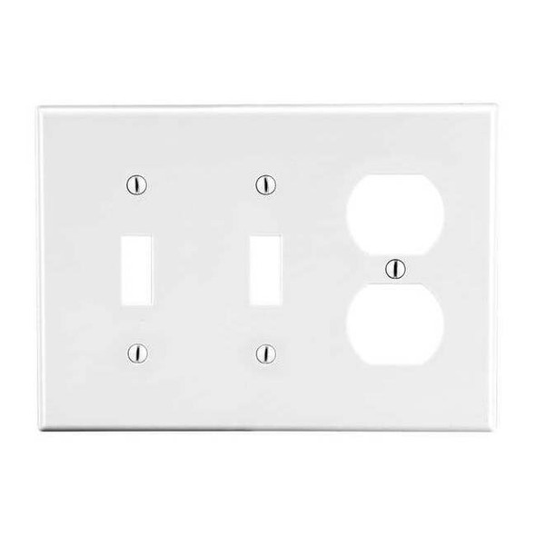Duplex Receptacle Wall Plate, Number of Gangs: 3 Plastic, Satin Finish, White
