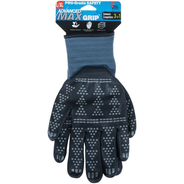 Midwest Gloves & Gear Advanced MAX Grip Unisex Large-XL Nitrile Coated Gloves 95GY-LX-DB-6 732184