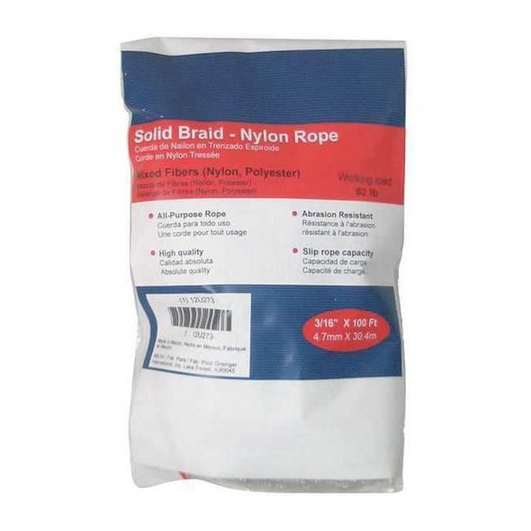 Manufacturer Varies Rope,Nylon,Braided,3/16 In. dia.,100ft L 12U273