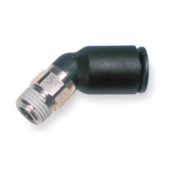 Push-Fit Elbow Fitting, 8mm Tube Size, Fiberglass-Reinforced Nylon, Black, 10 PK