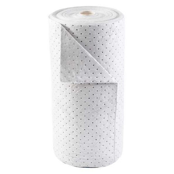 Brady Sorbent Roll, 38 gal, 30 in x 150 ft, Oil, White, Polypropylene BRO150
