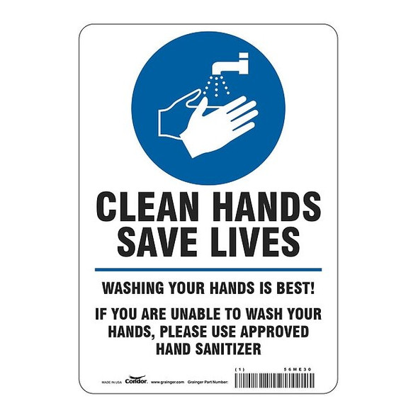 Condor Hygiene Sign, 10 in H, 7 in W, Vinyl, English, HWB760T1007 HWB760T1007