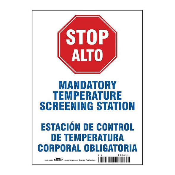 Condor Bilingual Temperature Screening Sign, HWB770T1410 HWB770T1410