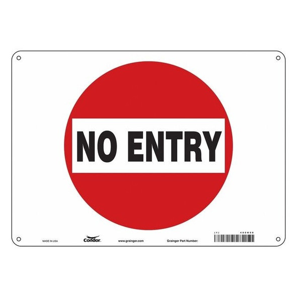 Condor Safety Sign, Polyethylene, 14 in W, 10 in H, NO ENTRY, Red, White 480H08