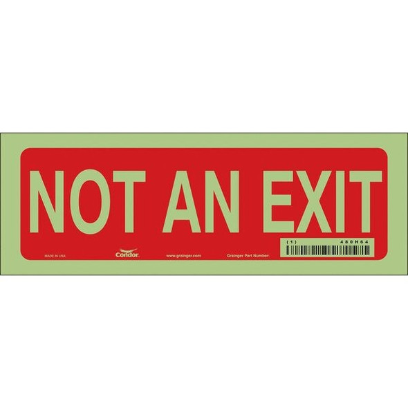 Condor Exit Sign, Vinyl, 10" W, 3-1/2" H, Not An Exit, Red, White 480H64
