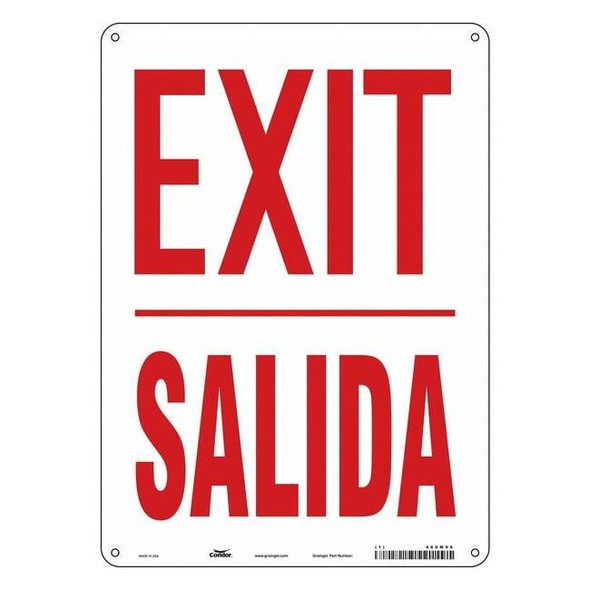 Condor Exit Sign, Plastic, 10" W, 14" H, Exit/Salida, White 480M96
