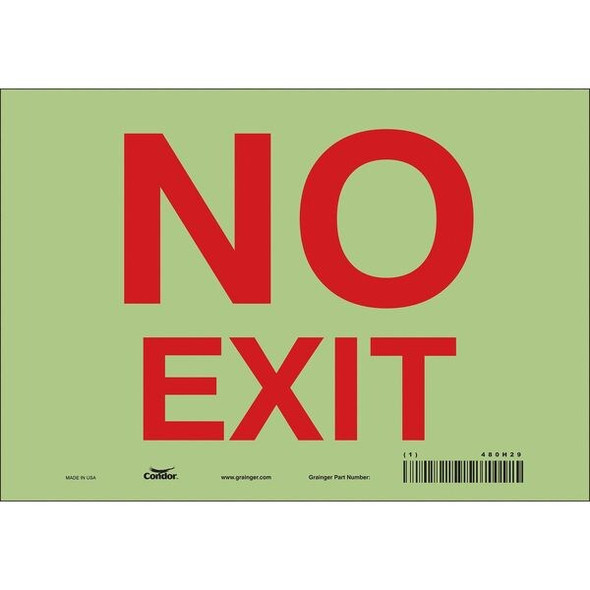 Condor Exit Sign, Vinyl, 10" W, 7" H, No Exit, White 480H29