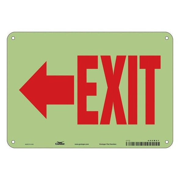 Condor Exit Sign, Plastic, 10" W, 7" H, Exit, White 480M61