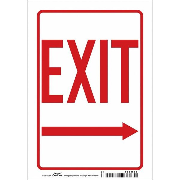 Condor Exit Sign, Vinyl, 7" W, 10" H, Exit, White 480M38