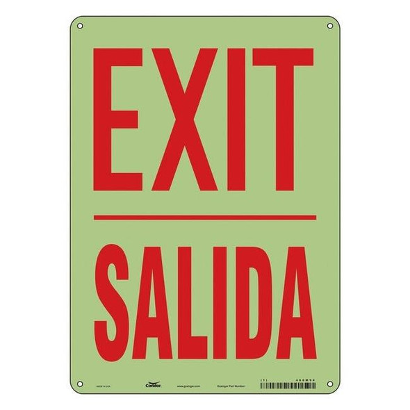 Condor Exit Sign, Plastic, 10" W, 14" H, Exit/Salida, White 480M94