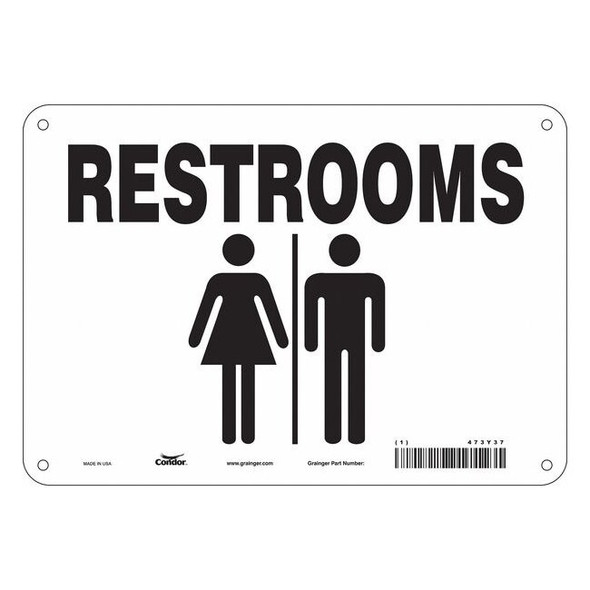 RESTROOMS, 10 in W x 7 in H, Vertical Rectangle, Polyethylene, 473Y37