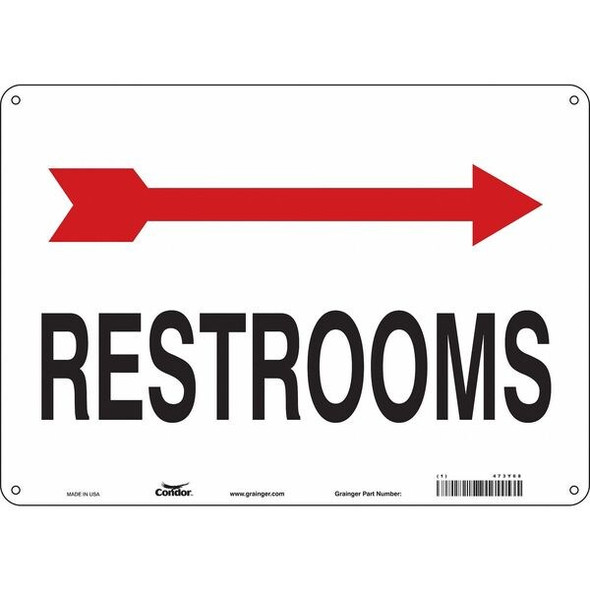 RESTROOM, 14 in W x 10 in H, Horizontal Rectangle, Polyethylene, 473Y68