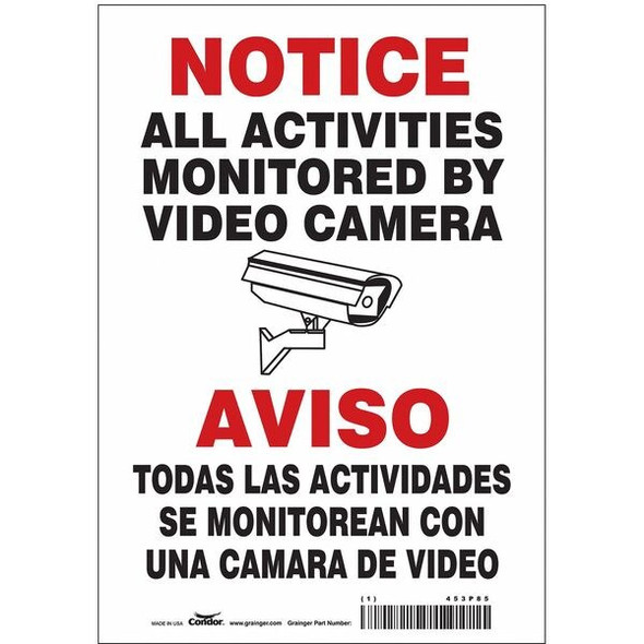 Security Sign, 10 in H, 7 in W, Vinyl, Horizontal Rectangle, English, 453P85