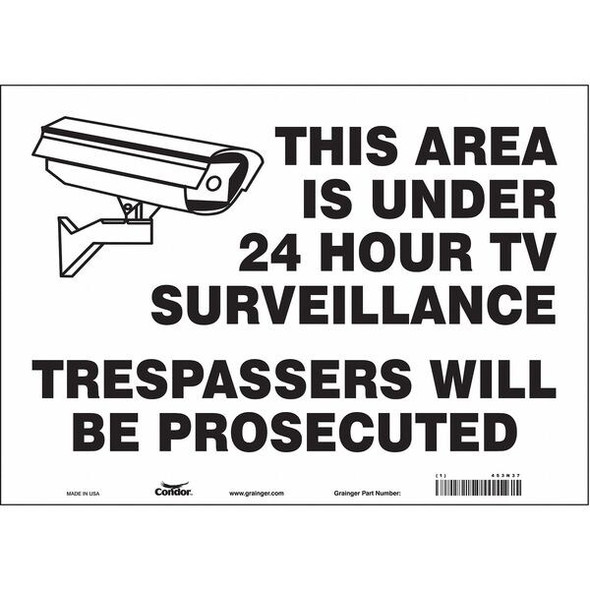 Security Sign, 10 in H, 14 in W, Vinyl, Horizontal Rectangle, English, 453N37