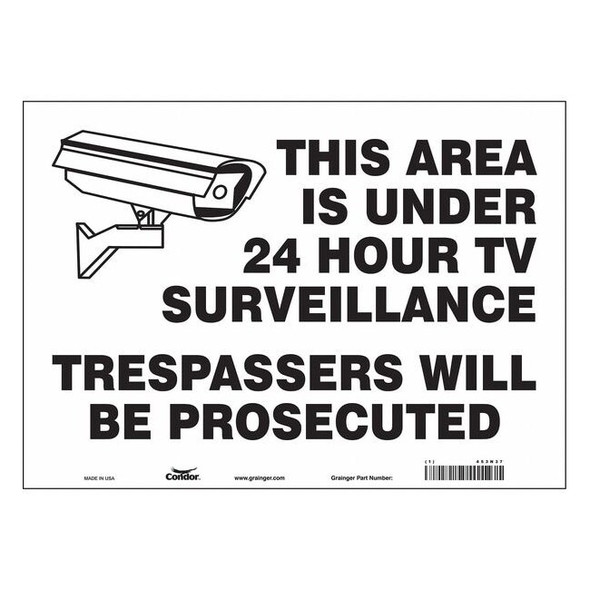 Security Sign, 10 in H, 14 in W, Vinyl, Horizontal Rectangle, English, 453N37