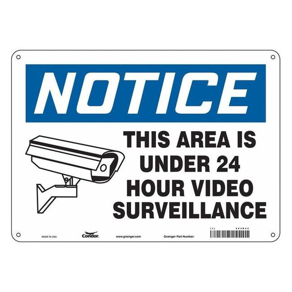 Security Sign, 10 in H, 14 in W, Aluminum, Horizontal Rectangle, English, 453R42