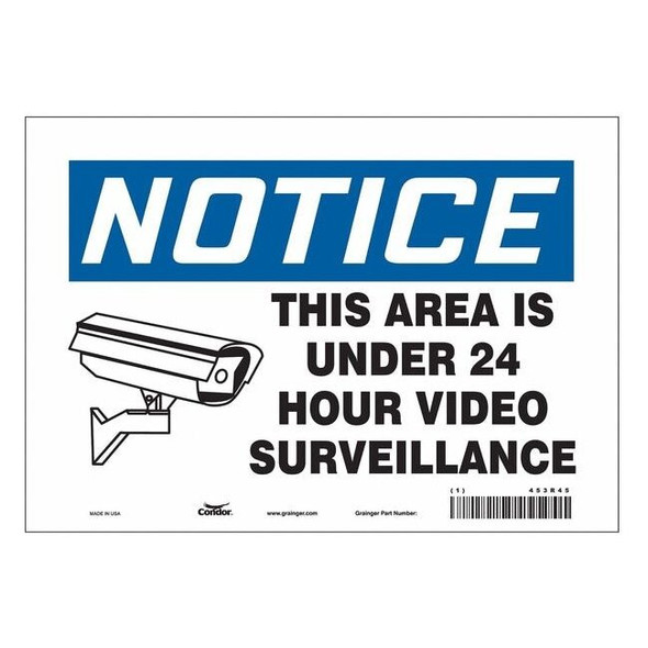 Security Sign, 7 in H, 10 in W, Vinyl, Vertical Rectangle, English, 453R45