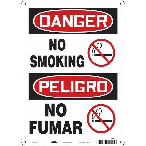 Safety Sign, 14 in H, 10" W, Vinyl, Vertical Rectangle, English, Spanish, 474P47