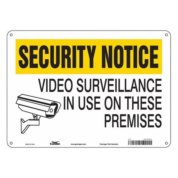 Security Sign, 10 in H, 14 in W, Aluminum, Horizontal Rectangle, English, 453P03