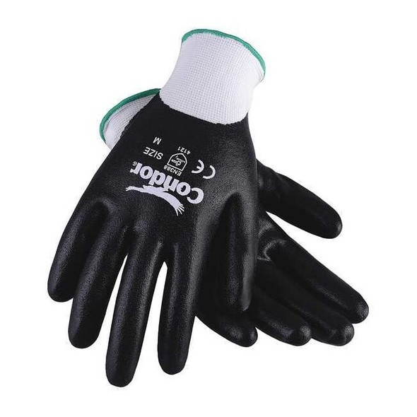 Coated Gloves, Nitrile, Sandy, Full, 4 Abrasion Level, White, M 1 PR