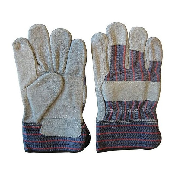 Leather Gloves, Cowhide, Safety Cuff, Wing Thumb, Gray/Blue, S, 1 PR