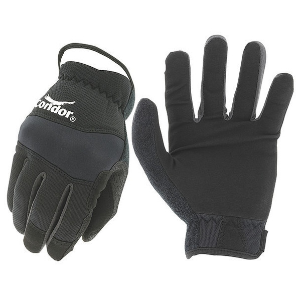 Condor Mechanics Gloves, Synthetic Leather Palm, Polyester Back, 8, Black