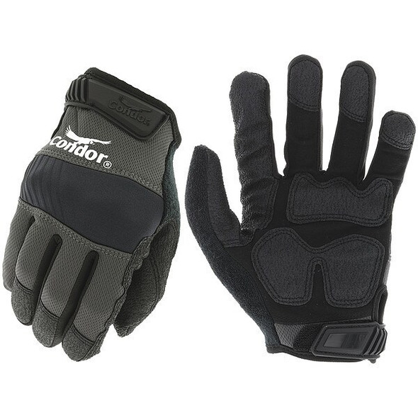 Condor Mechanics Gloves, Synthetic Leather Palm, Polyester Back, 8, Black