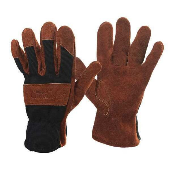 Condor Leather Gloves, Spandex, Slip-On Cuff, Wing Thumb, Brown, L, 1 PR 48WU51