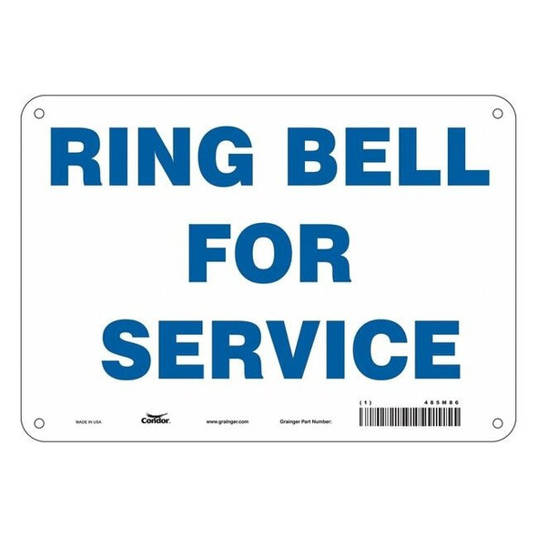 RING BELL FOR SERVICE, 10 in W x 7 in H, Vertical Rectangle, Aluminum, 485M86