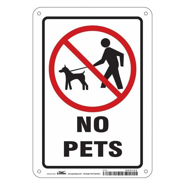 Condor NO PETS, 7 in W x 10 in H, Horizontal Rectangle, Vinyl, 485L85 485L85