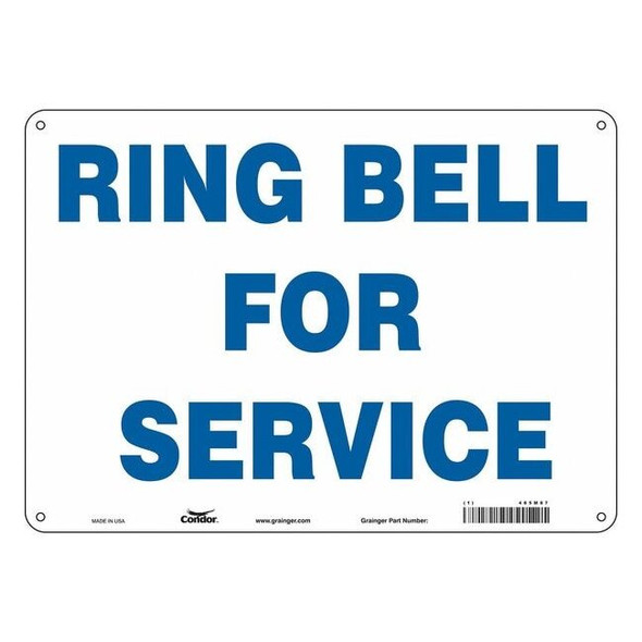 RING BELL FOR SERVICE, 14 in W x 10 in H, Horizontal Rectangle, Aluminum, 485M87