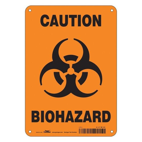 Biohazard Sign, 10 in H, 7 in W, Horizontal Rectangle, English, 447W96