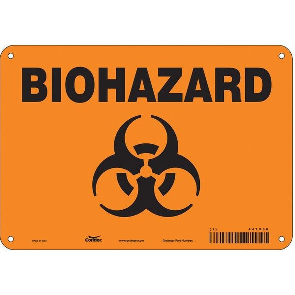 Biohazard Sign, 7 in H, 10 in W, Vinyl, Vertical Rectangle, English, 447V68