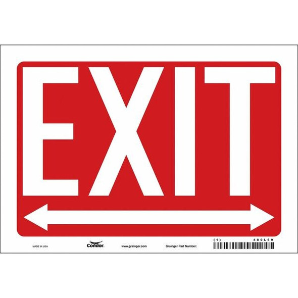 Condor Exit Sign, Vinyl, 10" W, 7" H, EXIT, Red, White 480L69