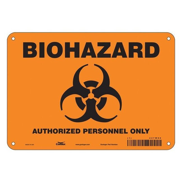 Biohazard Sign, 7 in H, 10 in W, Vertical Rectangle, English, 447W60