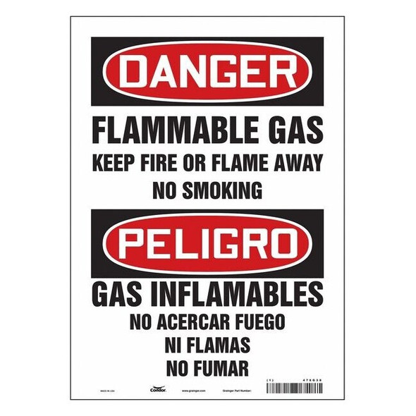 Danger Sign, 14 in H, 10" W, Vinyl, Vertical Rectangle, English, Spanish, 478G38