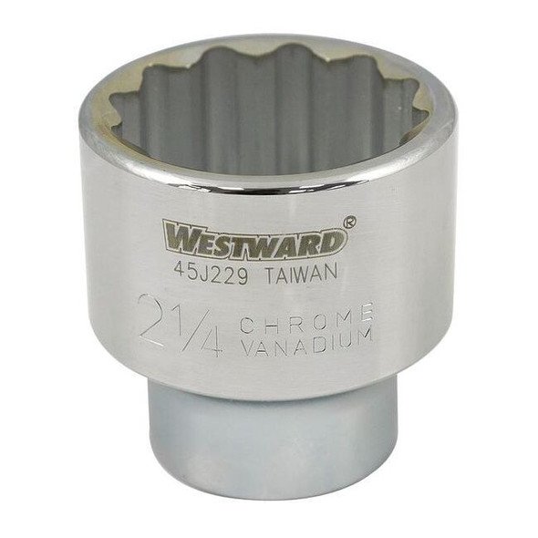 WESTWARD 1 in Drive, 2-1/4" SAE Socket, 12 Points,  Steel, Chrome, 2 1/4 in