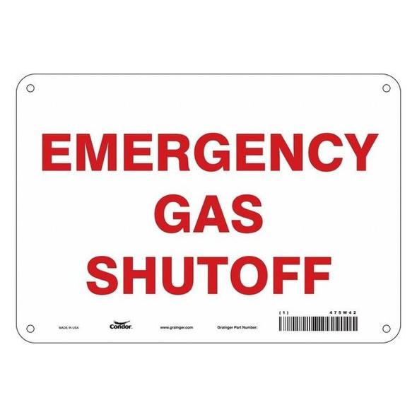 EMERGENCY GAS SHUTOFF, 10 in W x 7 in H, Vertical Rectangle, Aluminum, 475W42