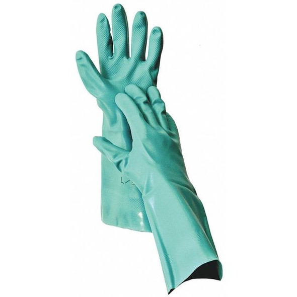 Chemical Resistant Gloves, Nitrile, 15 in L, 22 mil, Green, 9, 1 PR