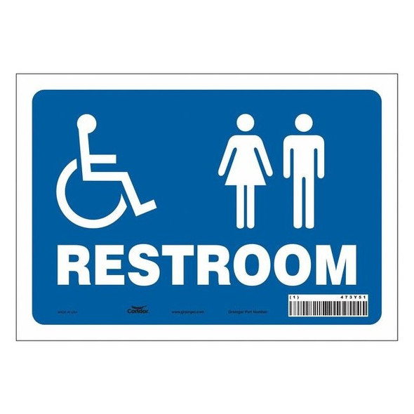 Condor RESTROOM, 10 in W x 7 in H, Vertical Rectangle, Vinyl, 473Y51 473Y51