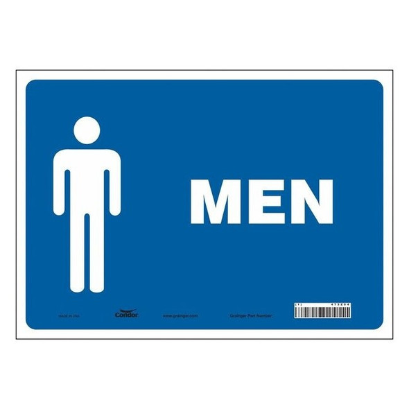 Restroom Sign, MEN, 14 in W x 10 in H, Horizontal Rectangle, Vinyl, 473Z04